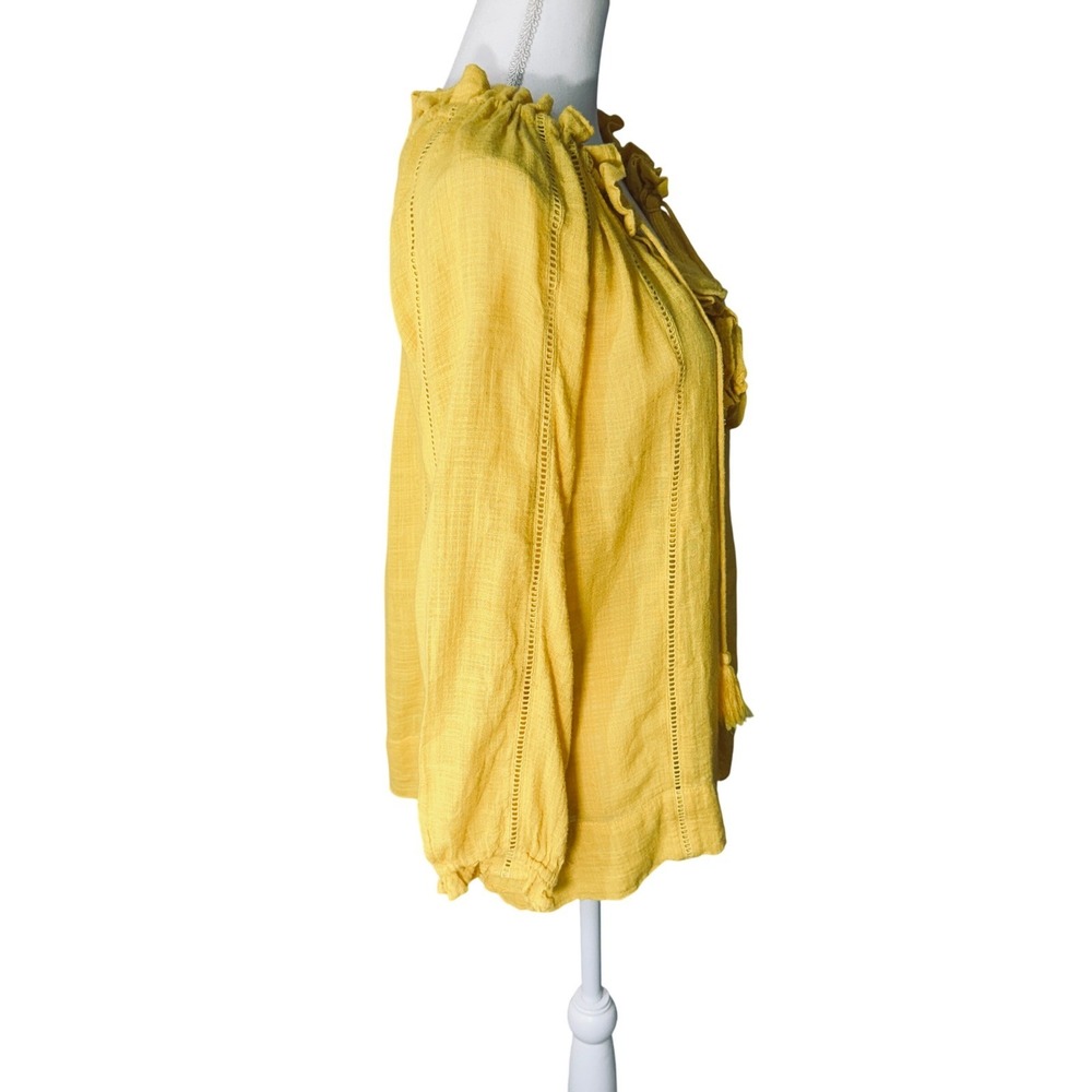 Sundance Golden Yellow Ruffle Tassel Peasant Blouse Size Small Boho Casual GUC - Picture 12 of 13
